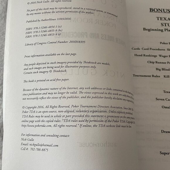 Nick Gullo’s Guide Operating a Professional Poker Room Paperback Book - Picture 9 of 11